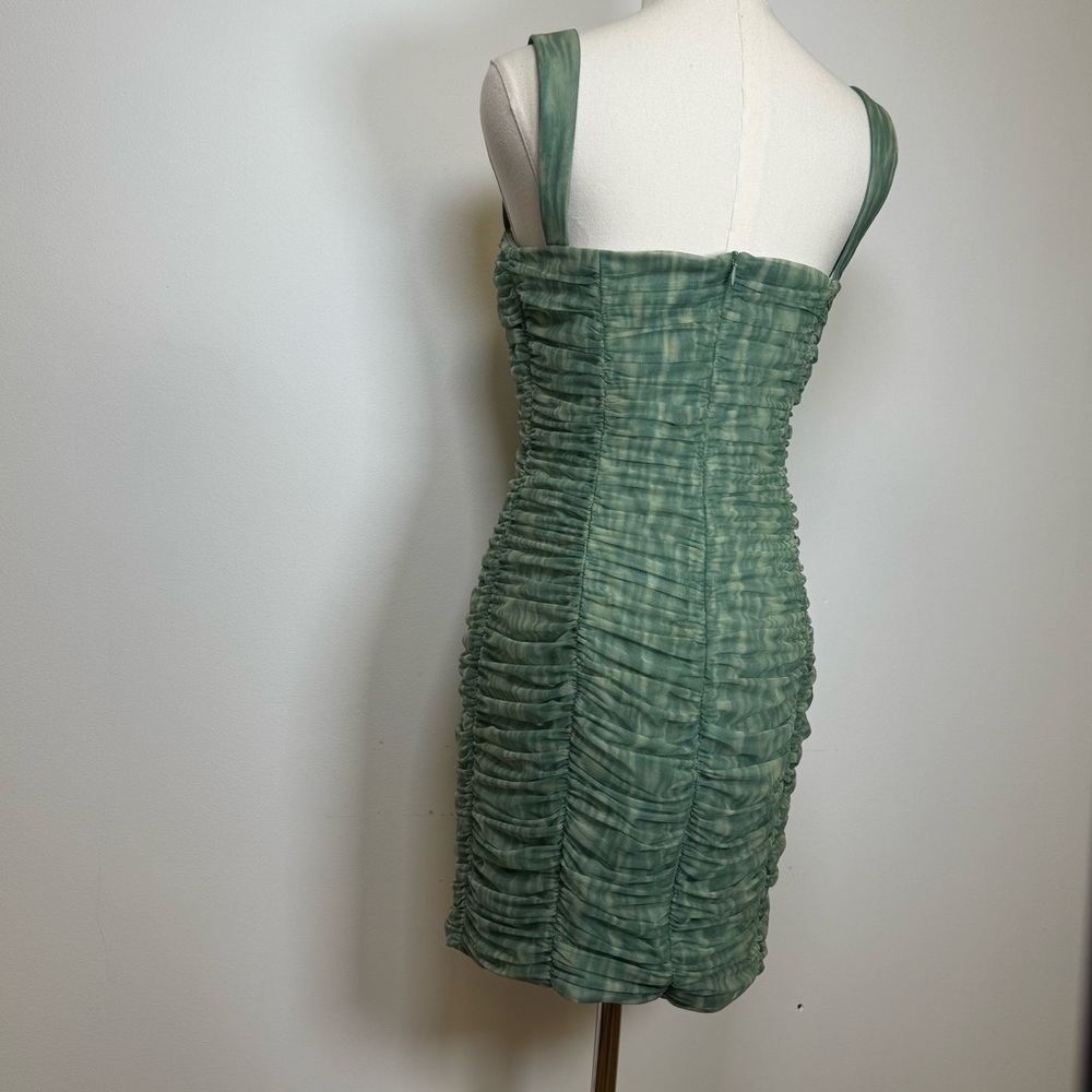 New! Fashion Nova ‘Marlie’ Mesh Green Ruched Mini Dress Women’s Size Medium - Picture 10 of 15